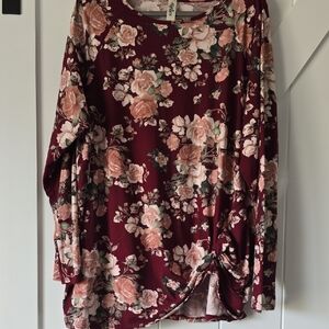Haptics Floral Burgundy Long Sleeve Top